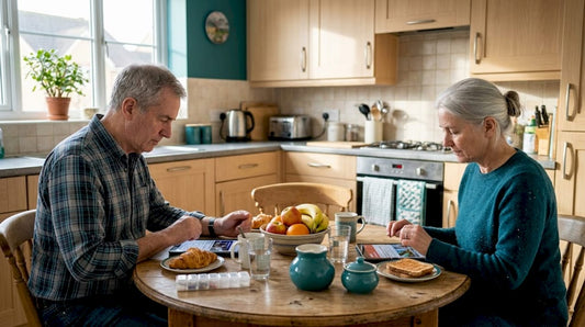 Older adults reading about healthy ageing