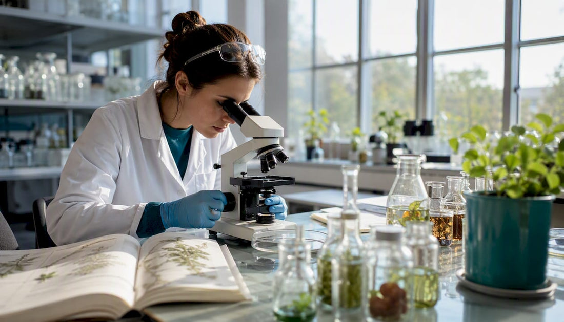 Scientist examining hair follicle samples