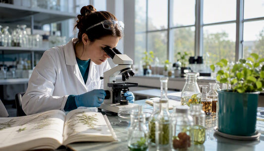 Scientist examining hair follicle samples