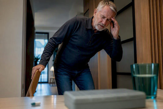 Older adult steadying themselves after dizziness